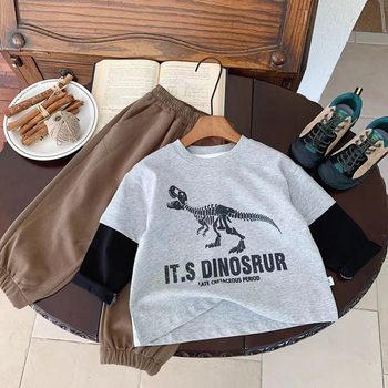 Dječje majice s dugim rukavima od pamuka, s motivom dinosaura, okrugli izrez, 100% pamuk, za dječake 3–8 godina, casual stil
