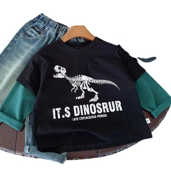 Dječje majice s dugim rukavima od pamuka, s motivom dinosaura, okrugli izrez, 100% pamuk, za dječake 3–8 godina, casual stil