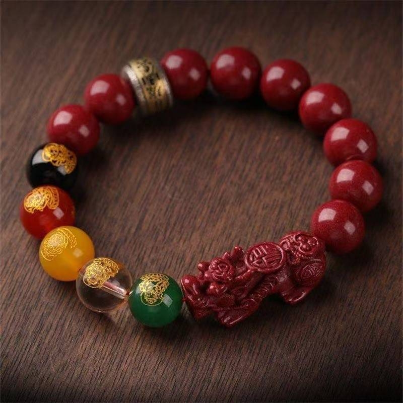 Pixiu narukvica od cinnamara, unisex, ručna izrada, zodijaki dizajn, porijeklo Guizhou, zima 2025