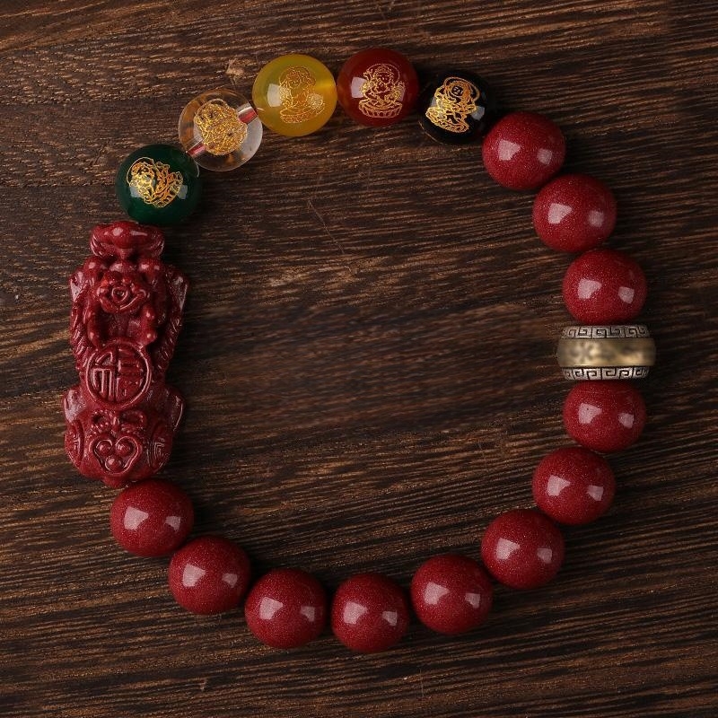 Pixiu narukvica od cinnamara, unisex, ručna izrada, zodijaki dizajn, porijeklo Guizhou, zima 2025