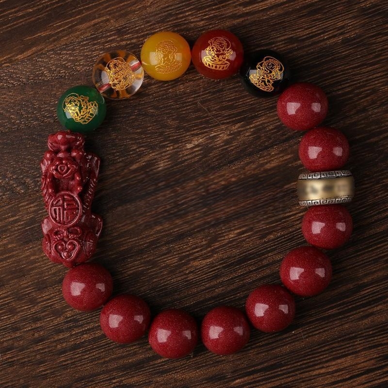 Pixiu narukvica od cinnamara, unisex, ručna izrada, zodijaki dizajn, porijeklo Guizhou, zima 2025