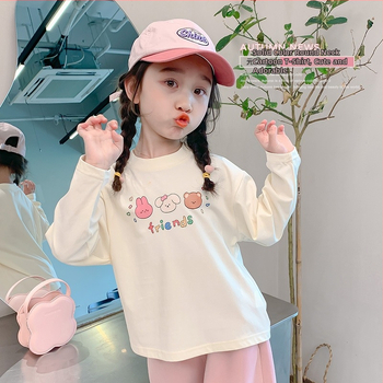 Tricou pentru copii cu mâneci lungi, 100% bumbac, guler rotund, imprimeu desen animat