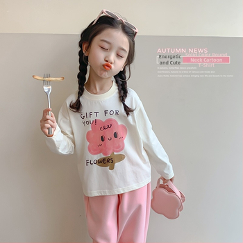 Tricou pentru copii cu mâneci lungi, 100% bumbac, guler rotund, imprimeu desen animat