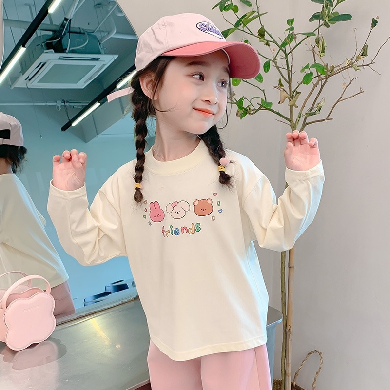 Tricou pentru copii cu mâneci lungi, 100% bumbac, guler rotund, imprimeu desen animat