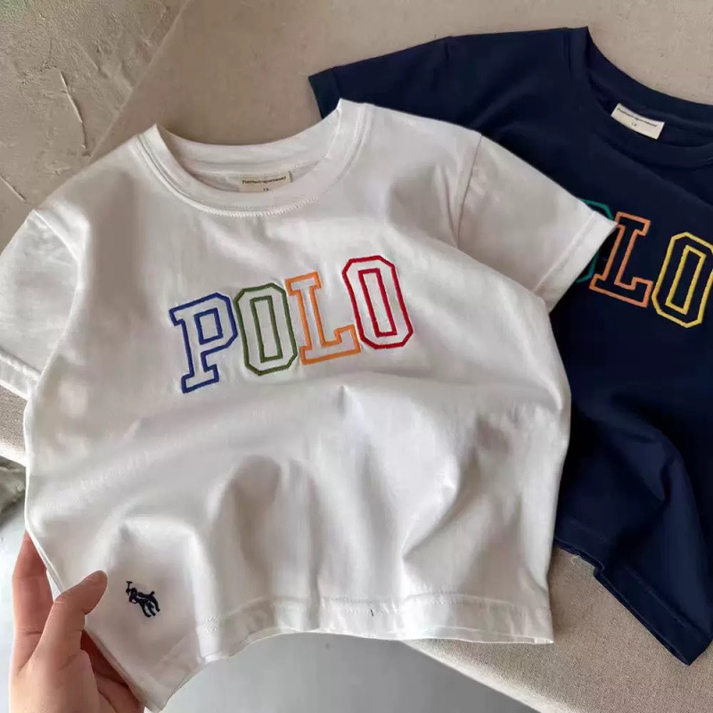 Dječji pamučni T-shirt kratkih rukava s izvezenim slovima, okrugli izrez, ljeto, za uzrast 1-8 godina