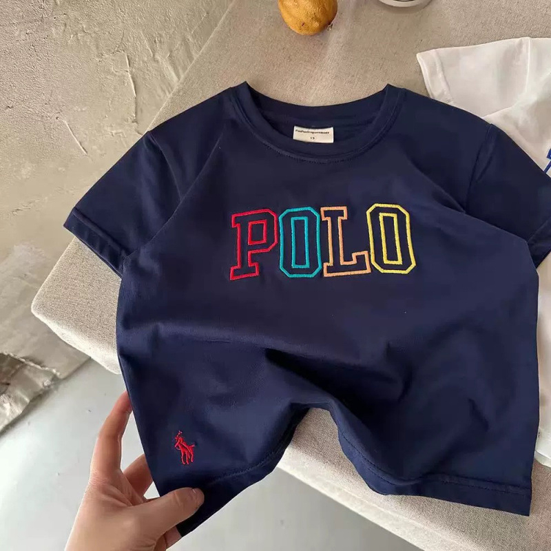 Dječji pamučni T-shirt kratkih rukava s izvezenim slovima, okrugli izrez, ljeto, za uzrast 1-8 godina