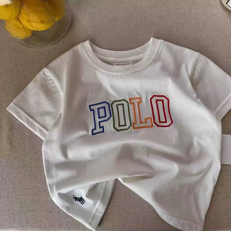 Dječji pamučni T-shirt kratkih rukava s izvezenim slovima, okrugli izrez, ljeto, za uzrast 1-8 godina