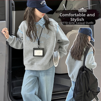 Costum copii din două piese: bumbac (55% material principal), top cu mânecă lungă brodat, sezon toamnă, pentru copii peste 8 ani