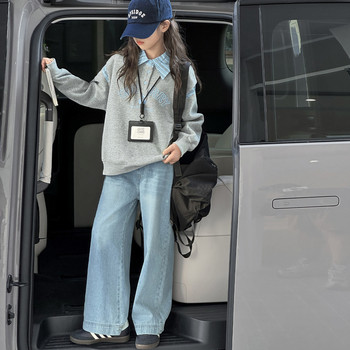 Costum copii din două piese: bumbac (55% material principal), top cu mânecă lungă brodat, sezon toamnă, pentru copii peste 8 ani