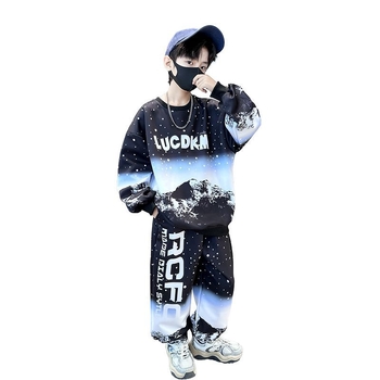 Fiúknak szóló gyerek sportos két darabos készlet, hosszú ujjú, karikatúra mintával, 3–8 éveseknek, poliészter 50% (X106)