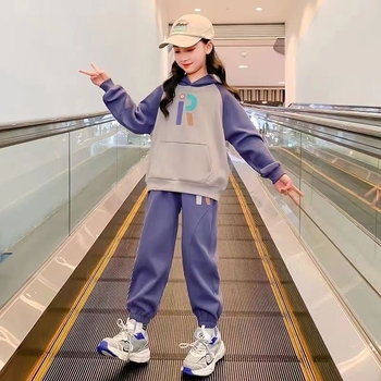 Set pentru fetițe din bumbac cu hanorac și pantaloni — mâneci lungi, imprimeu cu litere, stil casual, potrivit pentru toamnă, iarnă și primăvară