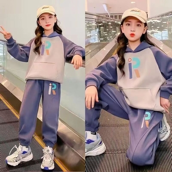 Set pentru fetițe din bumbac cu hanorac și pantaloni — mâneci lungi, imprimeu cu litere, stil casual, potrivit pentru toamnă, iarnă și primăvară