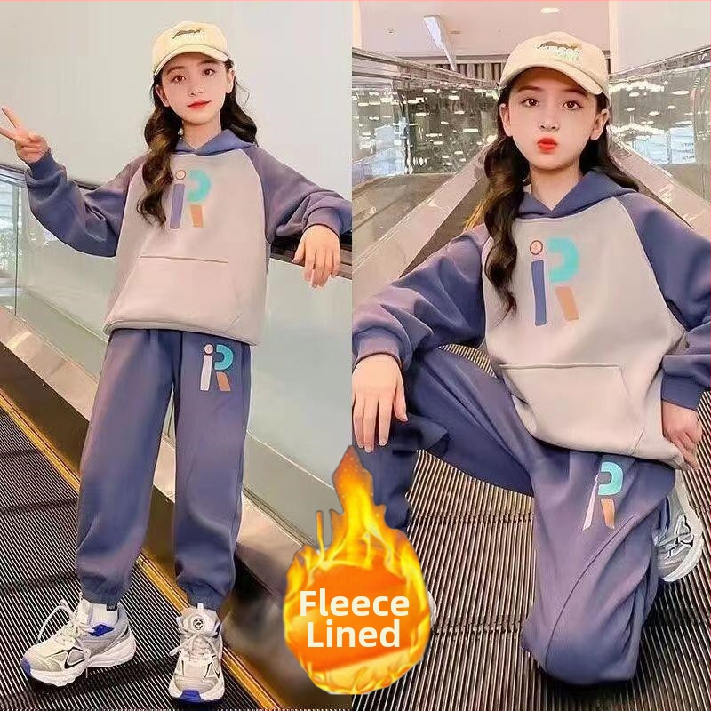 Set pentru fetițe din bumbac cu hanorac și pantaloni — mâneci lungi, imprimeu cu litere, stil casual, potrivit pentru toamnă, iarnă și primăvară