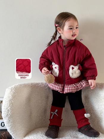 Geacă de iarnă pentru fetițe, bumbac gros, guler înalt, fermoar, model desen animat