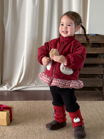 Geacă de iarnă pentru fetițe, bumbac gros, guler înalt, fermoar, model desen animat