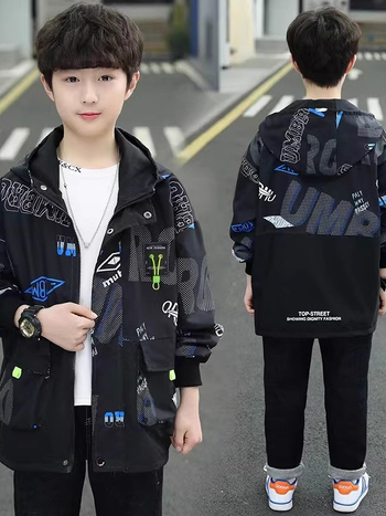 Jachetă de copii cu glugă și fermoar, unisex, lungime medie, țesătură poliesterică, pentru toamnă