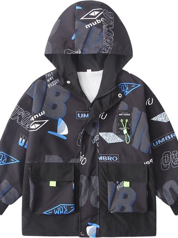 Jachetă de copii cu glugă și fermoar, unisex, lungime medie, țesătură poliesterică, pentru toamnă