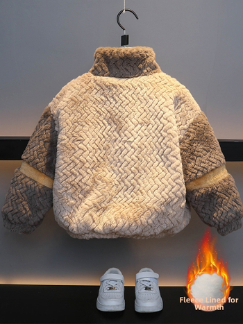 Palton de iarnă pentru copii, căptușeală din fleece, închidere cu fermoar, guler înalt, construcție groasă