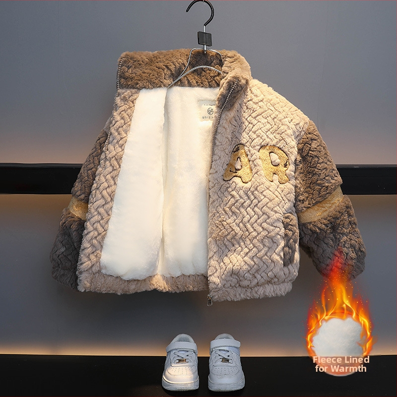 Palton de iarnă pentru copii, căptușeală din fleece, închidere cu fermoar, guler înalt, construcție groasă