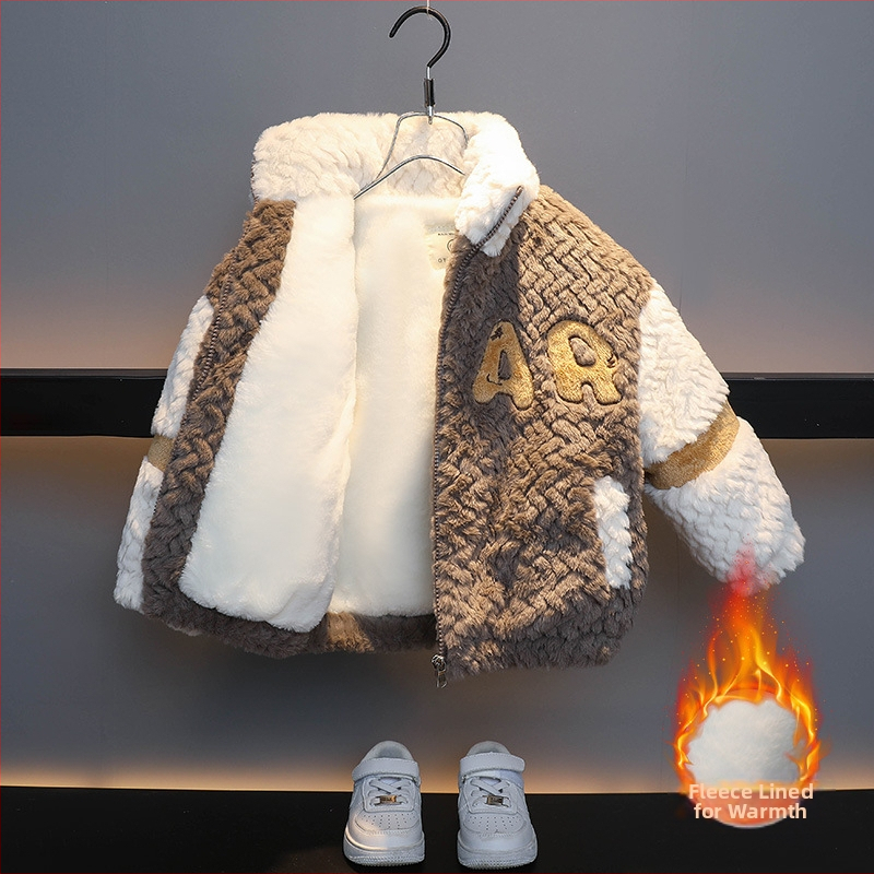Palton de iarnă pentru copii, căptușeală din fleece, închidere cu fermoar, guler înalt, construcție groasă