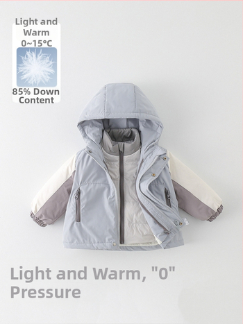 Geacă de iarnă 3 în 1 cu căptușeală detașabilă din puf, cu glugă, pentru copii 1–3 ani