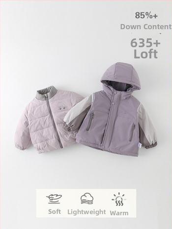 Geacă de iarnă 3 în 1 cu căptușeală detașabilă din puf, cu glugă, pentru copii 1–3 ani