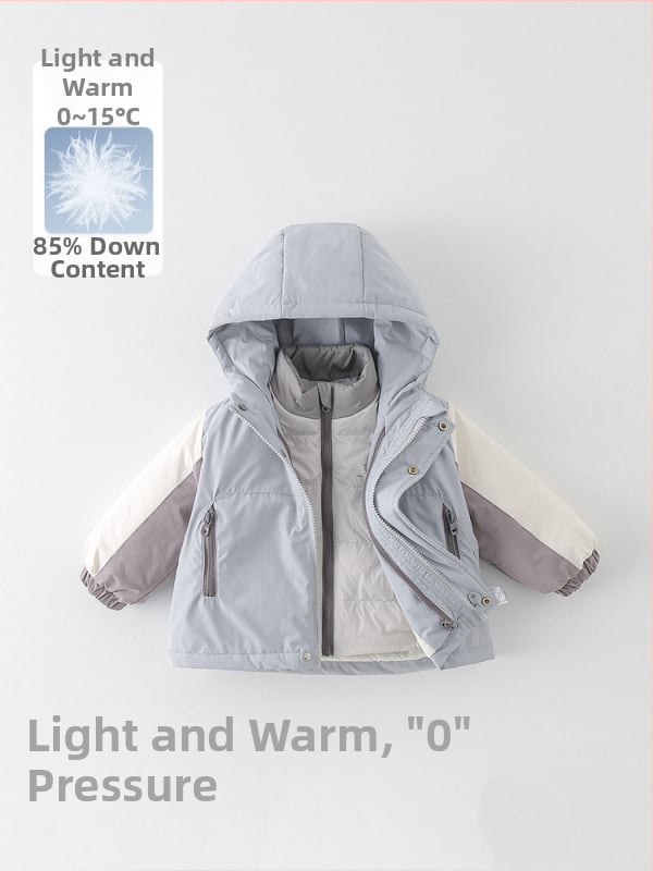 Geacă de iarnă 3 în 1 cu căptușeală detașabilă din puf, cu glugă, pentru copii 1–3 ani