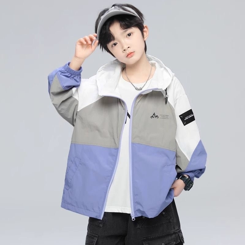 Jachetă de protecție solară pentru băieți – ultra-ușoară, exterior din nylon cu căptușeală nylon, glugă, primăvara 2025, 200 g, potrivită pentru copii peste 8 ani (peste 140 cm)