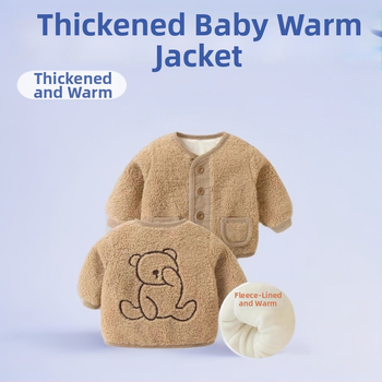Jachetă bebeluș din fleece pluș – palton gros de iarnă, guler rotund, mâneci lungi, căptușeală poliester