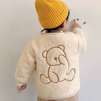 Jachetă bebeluș din fleece pluș – palton gros de iarnă, guler rotund, mâneci lungi, căptușeală poliester