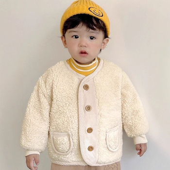 Jachetă bebeluș din fleece pluș – palton gros de iarnă, guler rotund, mâneci lungi, căptușeală poliester