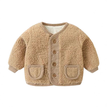 Jachetă bebeluș din fleece pluș – palton gros de iarnă, guler rotund, mâneci lungi, căptușeală poliester