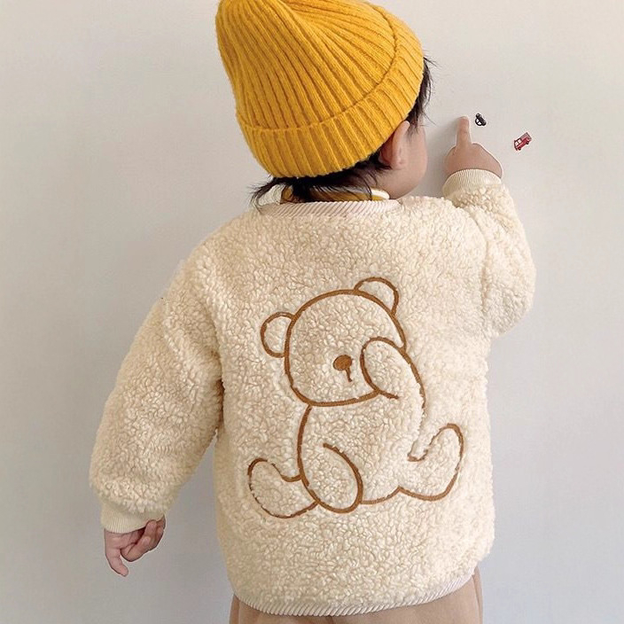 Jachetă bebeluș din fleece pluș – palton gros de iarnă, guler rotund, mâneci lungi, căptușeală poliester