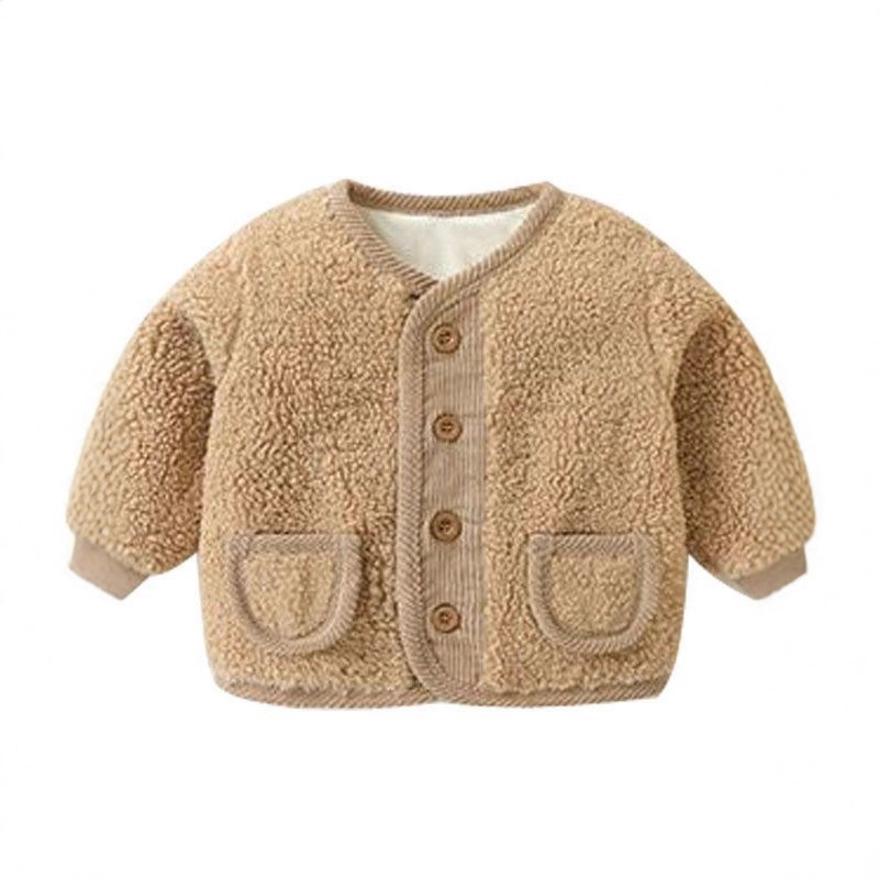 Jachetă bebeluș din fleece pluș – palton gros de iarnă, guler rotund, mâneci lungi, căptușeală poliester