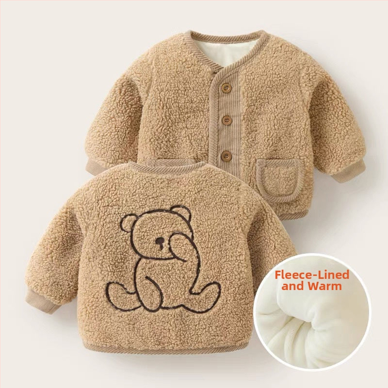 Jachetă bebeluș din fleece pluș – palton gros de iarnă, guler rotund, mâneci lungi, căptușeală poliester