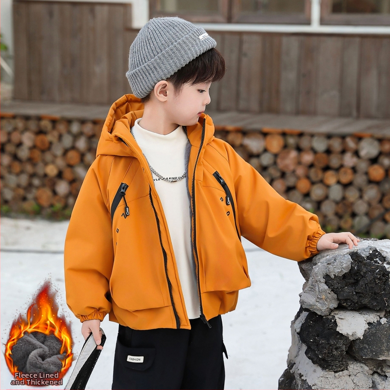 Jachetă de iarnă pentru copii: parka groasă, cu glugă, guler înalt, fermoar