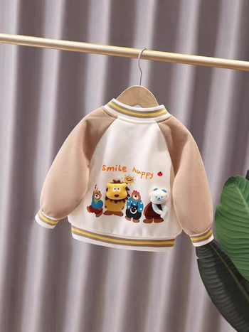 Geacă pentru copii (stil desen animat, exterior din bumbac, guler înalt, închidere cu nasturi, pentru 3–8 ani)