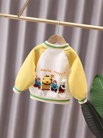 Geacă pentru copii (stil desen animat, exterior din bumbac, guler înalt, închidere cu nasturi, pentru 3–8 ani)