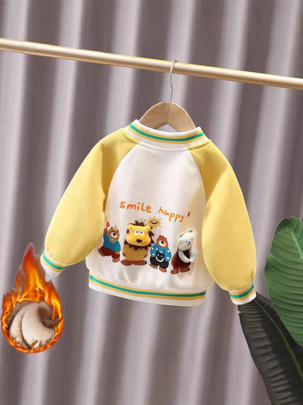 Geacă pentru copii (stil desen animat, exterior din bumbac, guler înalt, închidere cu nasturi, pentru 3–8 ani)