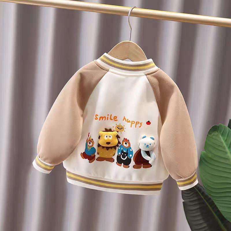 Geacă pentru copii (stil desen animat, exterior din bumbac, guler înalt, închidere cu nasturi, pentru 3–8 ani)