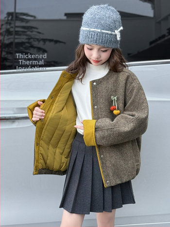 Geacă de iarnă pentru copii, cu panouri colorate, stil coreean, căptușeală groasă, închidere cu fermoar, fără glugă