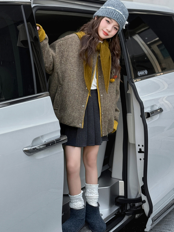 Geacă de iarnă pentru copii, cu panouri colorate, stil coreean, căptușeală groasă, închidere cu fermoar, fără glugă