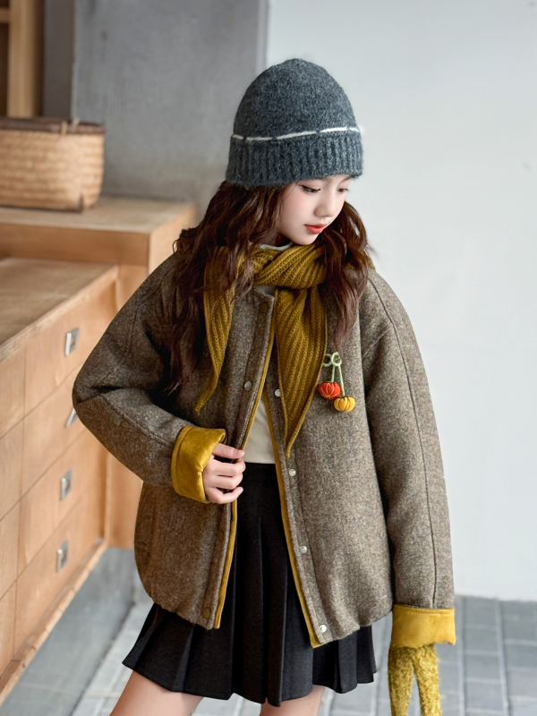 Geacă de iarnă pentru copii, cu panouri colorate, stil coreean, căptușeală groasă, închidere cu fermoar, fără glugă