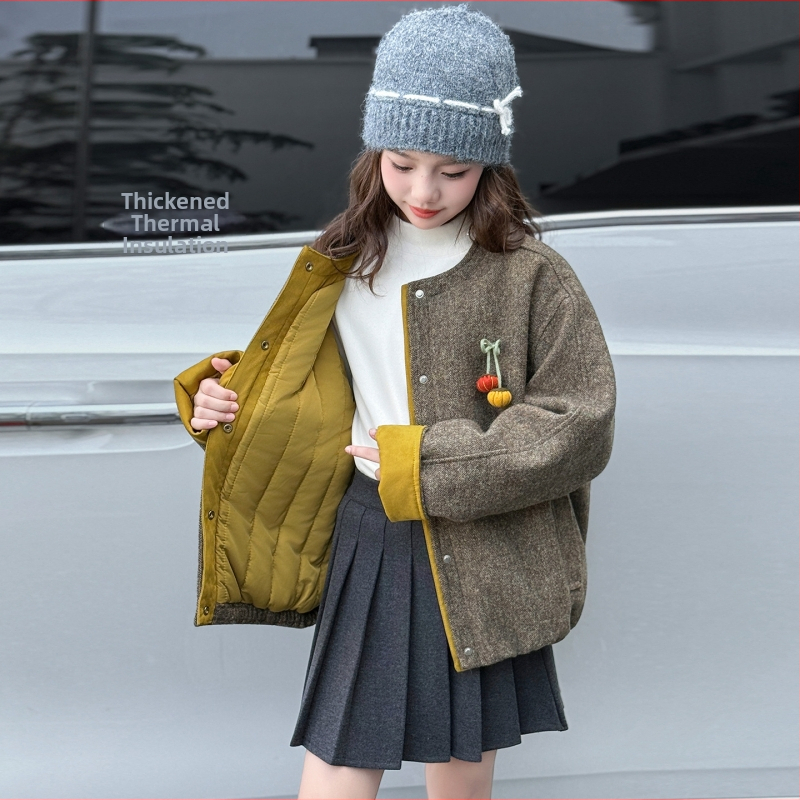 Geacă de iarnă pentru copii, cu panouri colorate, stil coreean, căptușeală groasă, închidere cu fermoar, fără glugă
