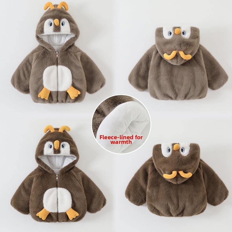 Jachetă pentru copii din bumbac cu glugă și căptușeală de fleece, unisex, model desen animat, iarnă 2025, 90% bumbac