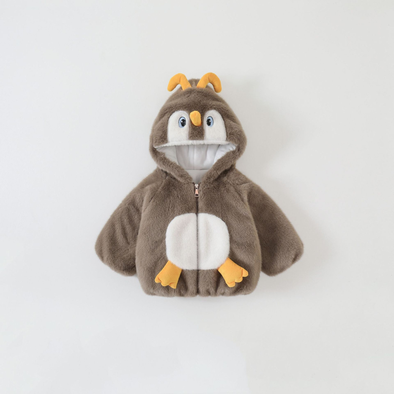 Jachetă pentru copii din bumbac cu glugă și căptușeală de fleece, unisex, model desen animat, iarnă 2025, 90% bumbac