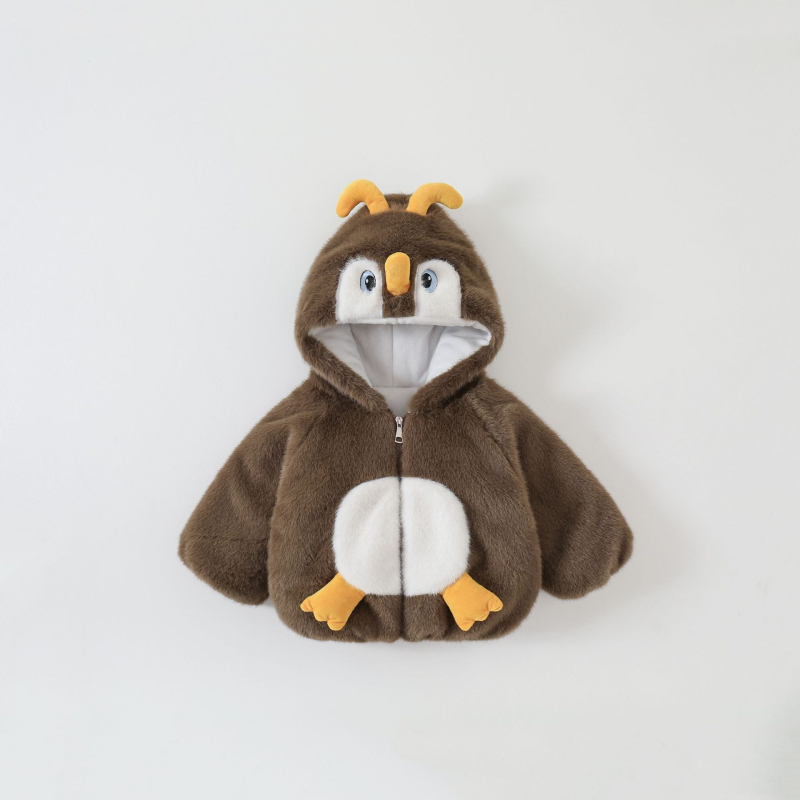 Jachetă pentru copii din bumbac cu glugă și căptușeală de fleece, unisex, model desen animat, iarnă 2025, 90% bumbac