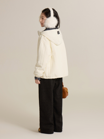 Geacă pentru fetițe cu patchwork, călduroasă, stil coreean, captușită, cu glugă, mâneci lungi, lungime medie, toamnă 2025