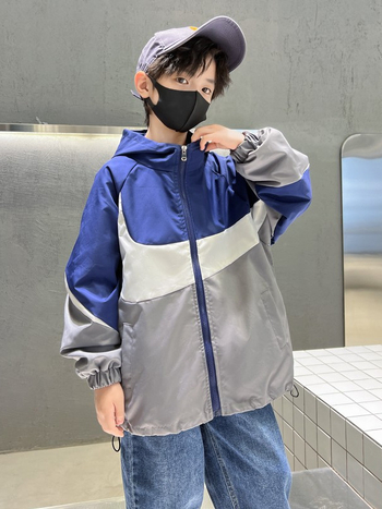 Geacă pentru copii cu glugă pentru băieți — toamna 2025, poliester Oxford ușor, fermoar, mâneci lungi