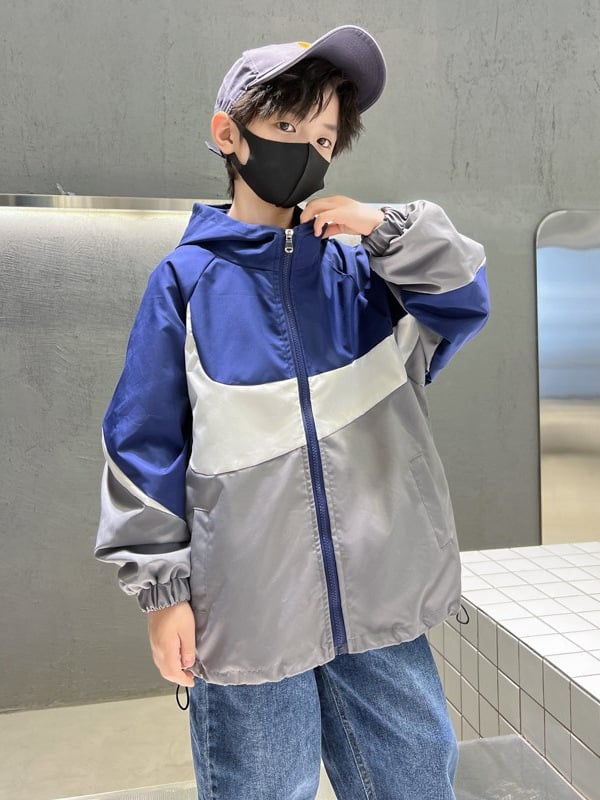 Geacă pentru copii cu glugă pentru băieți — toamna 2025, poliester Oxford ușor, fermoar, mâneci lungi